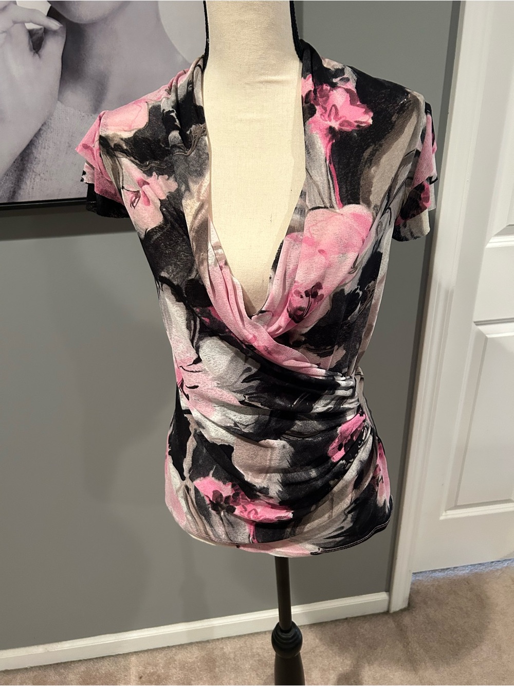 Karen Kane Women's Pink Floral Drape Neck Top